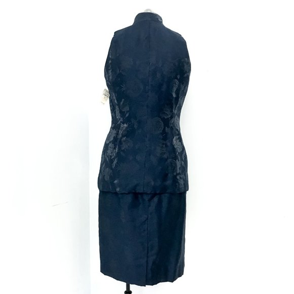 Dior 10P Metallic Floral Formal Skirt Suit Navy Petite - Picture 5 of 15